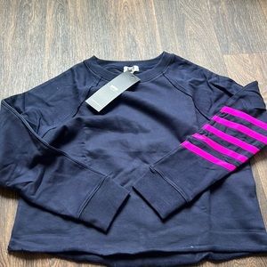 Navy Cropped Sweatshirt with Magenta Stripes